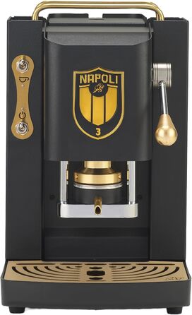 Кавоварка FABER Pro Deluxe Scudetto для ESE-подів 44 мм, матова чорна з латунню, прес для подів, чорний логотип Napoli Campione