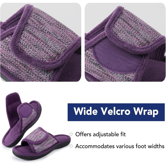 Домашні тапочки RockDove з регульованою застібкою та піною з пам'яті, 40/41 EU, баклажановий