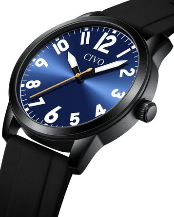 Чоловічий годинник CIVO з великими цифрами: аналоговий класичний годинник на зап'ясті з великими цифрами - водостійкий кварцовий годинник у військовому стилі з підсвічуванням - подарунок для чоловіків, людей похилого віку з поганим зором (C1 Чорний)