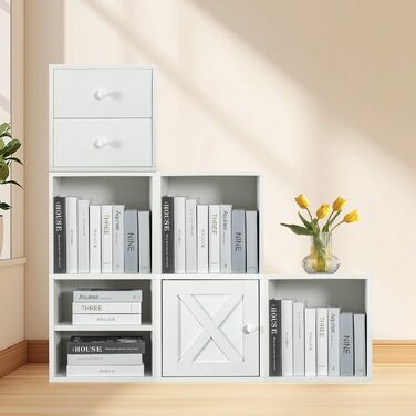 FUSUNBAO Magic DIY Cube Storage Organizer, Stackable Cubes for Home, Books, Clothes, Toys, Modular Storage System, Closet Organizer, Bookshelf, Closet (pure white)