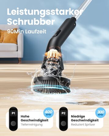 Електрична щітка для чищення Leebein Spin Scrubber: водонепроникна (IPX7), з телескопічною ручкою, 7 насадками та 2 швидкостями для ванної, підлоги та кухні, чорна