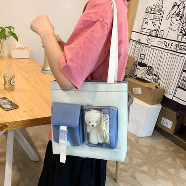 Яскравий рюкзак з милим аксесуаром, 5-ти частинний набір, великий рюкзак у стилі Харадзюку, трендовий рюкзак для школи, коледжу, подорожей, з нашивками, для дівчат, блакитний