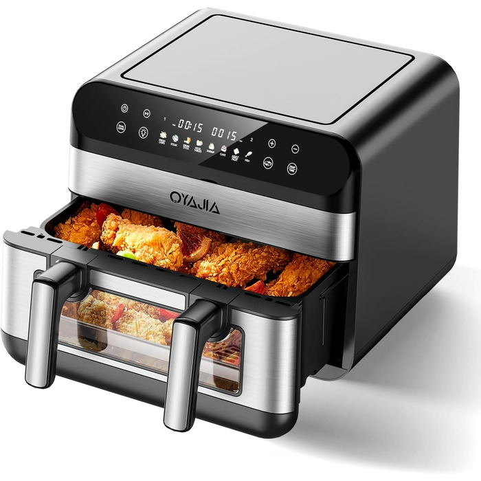 Фритюрниця повітряна з цифровим LED-дисплеєм, 10-в-1, 10 л. Зі скляним вікном, таймером та функцією здорового приготування без олії.