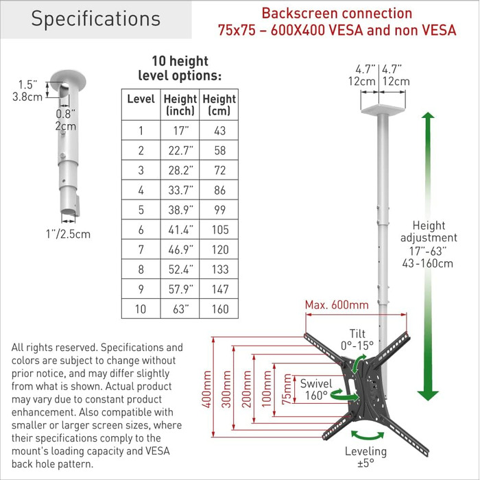Кронштейн для телевізора Barkan Lange Weiß 13-75