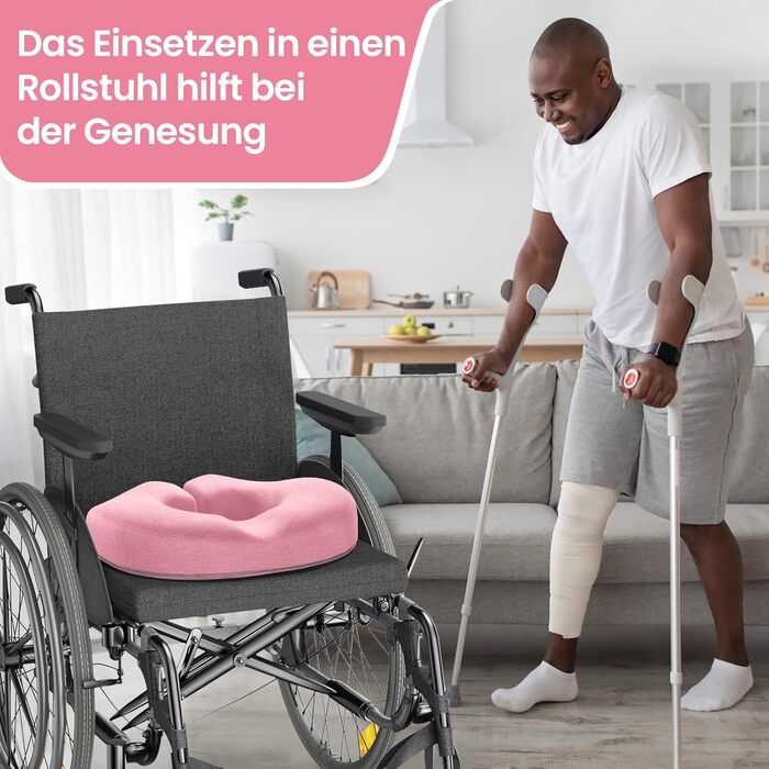 Ортопедична подушка для сидіння Benazcap Donut - для офісних крісел, авто та інвалідних візків. З піною з пам'яті для геморою, ішіасу, вагітності та після пологів (Рожева)