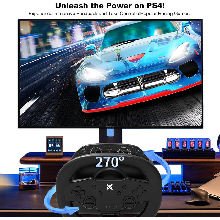 Руль для ПК DOYO з педалями та перемикачем передач, 270° оберт, Bluetooth, вібрація, сумісний з PC, PS3, PS4, Switch, Android, чорний