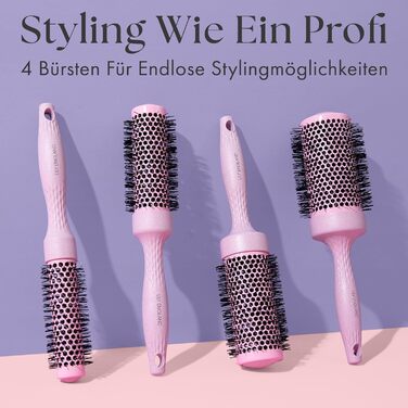 Набір біо-круглих щіток для волосся Lily England | Екологічний набір для сушіння феном | Рожевий колір