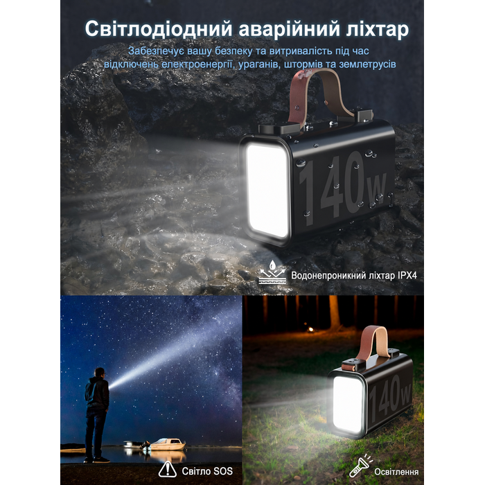 Портативний акумулятор для ноутбука 140W, 50000mAh, з LED дисплеєм, PD3.1, QC4.0, 4 виходи, 2 входи (Чорний)