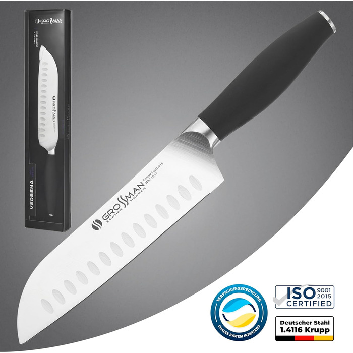 Ніж кухонний Grossman Santoku 29 см з нержавіючої сталі, ергономічна ручка