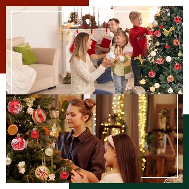 Набір прикрас для ялинки Robofun 44 шт. (червоний, золотий), міцні та безпечні, пластикові кульки для декору ялинки в приміщенні та на вулиці