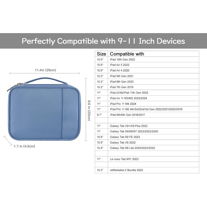 Органайзер для гаджетів Dadanism: чохол-сумка для планшетів 9-11'', кабелів, зарядних пристроїв та Powerbank (блакитний)