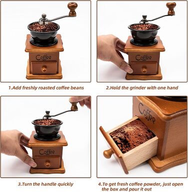 Ручна кавомолка Vintage: антична дерев'яна кавомолка з регулюванням ступеня помелу для дому, офісу та подорожей