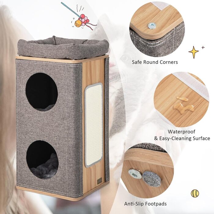 Котячий будиночок SOARS з когтеточкою, 3 яруси, 2 будиночки та ліжко, когтеточний комплекс для котів