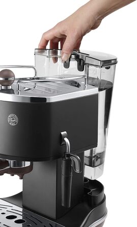 Еспресо-машина De'Longhi Icona Vintage ECOV 311.BG – чорна, з ручним капучинатором, для кави та ESE Pads, 1.4 л