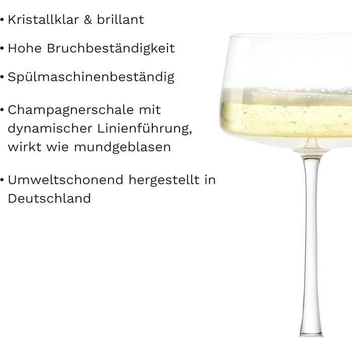 Stölzle Lausitz Champagne Coupes Power 6-Piece Set 275 ml – Elegant crystal glasses ideal for Champagne, sparkling wine & Prosecco – High-quality sparkling wine glasses made in Germany – Dishwasher & impact resistant