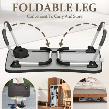 Стіл для ноутбука в ліжко Huracan: регульований, портативний, з підстаканником та ящиком (60x40 см, чорний)