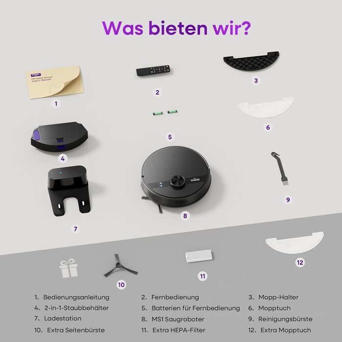 Робот-пилосос MONSGA з функцією миття, потужність 5000Pa, час роботи 180 хв, система захисту від спутання, навігація LiDAR, для килима, шерсті тварин, керування через додаток та пульт (чорний)