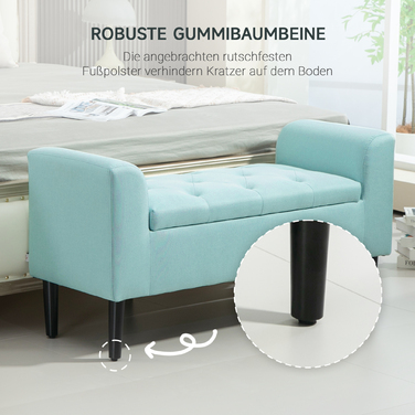 HOMCOM Storage Bench, Upholstered Bench with Linen Look, Load Capacity up to 130 kg, Storage Box, for Living Room Bedroom Hallway, 116 x 44 x 58 cm Green | Aosom
