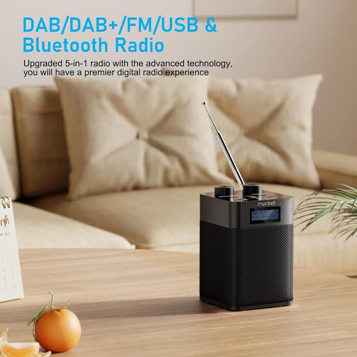 Портативне DAB/DAB+ радіо з цифровим радіо UKW, FM, Bluetooth 5.0, USB, LED дисплеєм (Чорний)