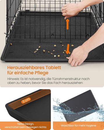 Клітка для собак Feandrea, 120x72.5x109 см, металева, розкладна, XXL, для великих собак, з подвійними дверцятами, легко миється, чорна