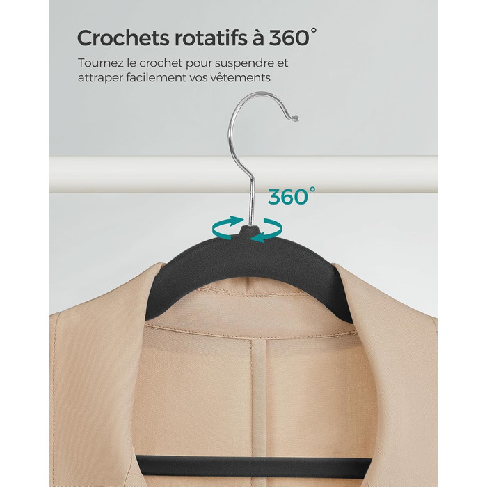 Плечики для одягу SONGMICS, велюрові, 20 шт., для сорочок, жакеток, костюмів, 41.5 см, чорні