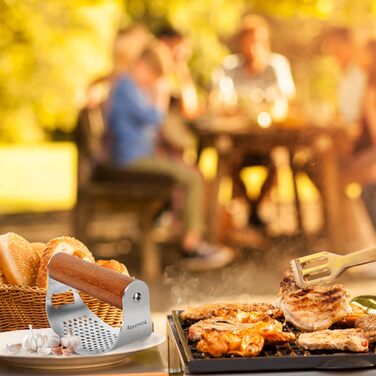 Пресс для часнику з нержавіючої сталі з дерев'яною ручкою, великий, для миття в посудомийній машині, преміум-якість