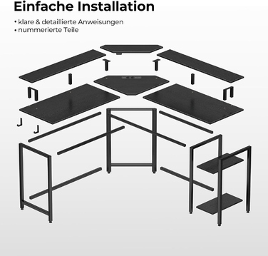 Кутовий комп'ютерний стіл у формі L з LED-підсвіткою та розетками, 135x47 см