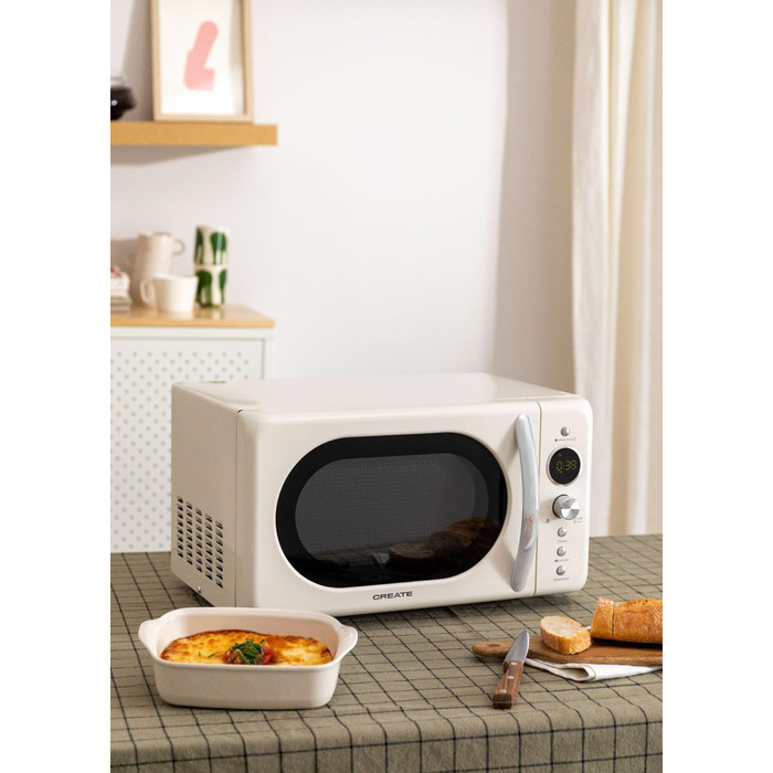 Мікрохвильова піч з грилем Retro Digitale 20L, кремово-білий колір, LCD-дисплей, 9 меню, багатофункціональна