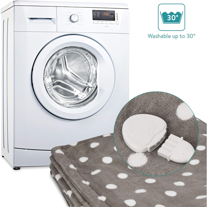 Електрична ковдра Navaris XXL 180x130 см з 3 рівнями нагріву, автовимкненням та можливістю прання. Тепла та м'яка ковдра з точками, темно-сірого кольору.