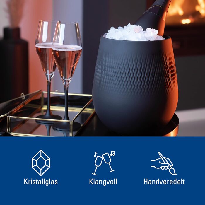 Набір келихів для шампанського Villeroy & Boch Manufacture Rock, 4 шт, 260 мл, чорне матове кришталеве скло, сучасний дизайн
