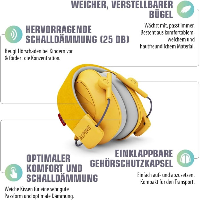 Дитячі навушники шумозахисні Alpine Muffy – комфортний захист вух для дітей до 16 років, жовті