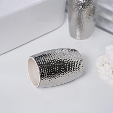 Silver Bathroom Accessories Set – 3-Piece Decorative Ceramic Bathroom Accessories Set with Lotion Soap Dispenser, Toothbrush Holder/Cup, and Soap Dish, Silver Gift Set for New Home Decor