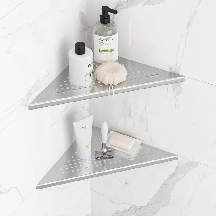 Neodrain Corner Shelf Shower Shelf Stainless Steel Shower Rack Built-in Shower Basket for Bathroom Shampoo Holder, Brushed