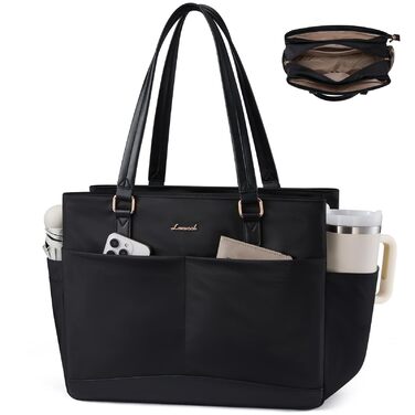 Сумка для ноутбука LOVEVOOK для жінок: велика шопер-торба для роботи, університету, школи, бізнесу (15.6 дюймів, чорна)