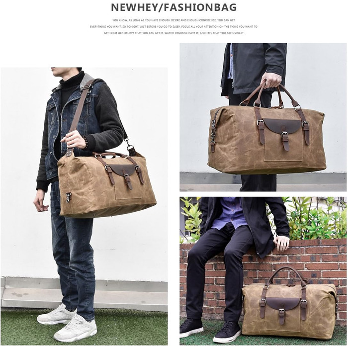 Travel Bag Men's Leather Waterproof Canvas Weekender Bag Large Capacity Travel Bag Unisex Vintage Carry-on Bag
