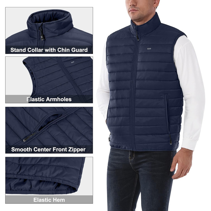 Стьобана жилетка для чоловіків 33,000ft - Outdoor, спортивна, з капюшоном, 5 кишень, для бігу, гольфу, хайкінгу, верхової їзди, темно-синій