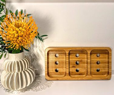 Стильна трисекційна мильниця з натурального бамбука для ванної/душу/кухні з водовідведенням та вентиляцією для швидкого висихання мила, гігієнічна, неслизька