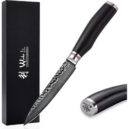 Wakoli EBO Преміум Дамаст універсальний ніж з лезом 12 см, виготовлений з 67 шарів справжнього дамастської сталі та чорного дубового дерева | Ніж Дамаст, кухонний ніж, професійний кухарський ніж
