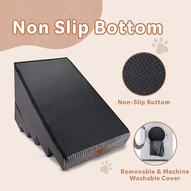 Sytopia dog stairs 40 cm high, 3 steps, dog stairs for bed, sofa for small dogs, pet stairs washable, foam stairs, for injured, older dogs (34cm height, Grey) (5 steps dog stairs (H:57CM), Flannel)