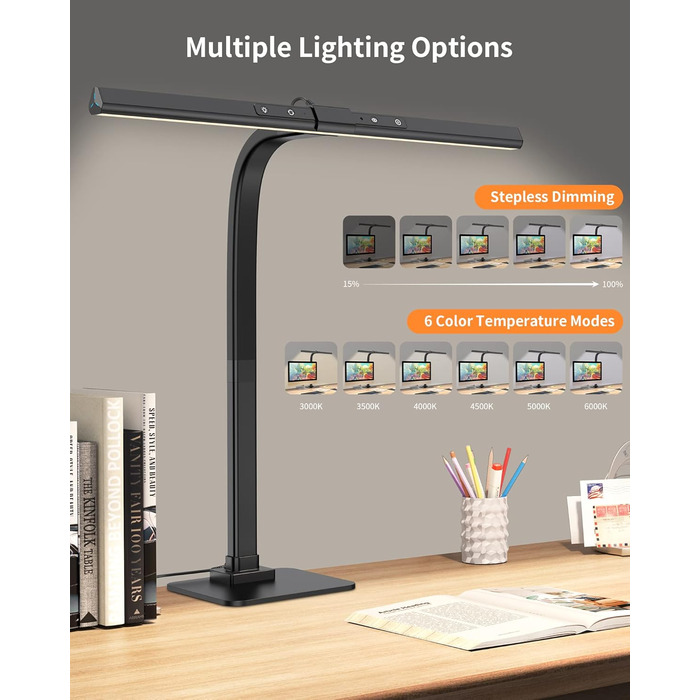 LED лампа для столу KableRika: регульоване освітлення, захист очей, 6 кольорів, для офісу та дому
