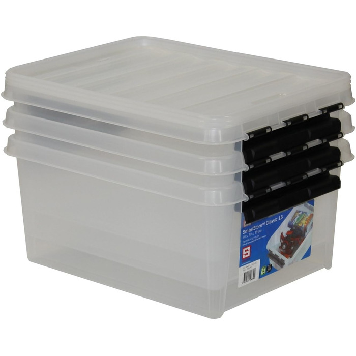 SmartStore 35083903 3-Piece Clipbox Smart Store Classic 15, 14 Liter, transparent