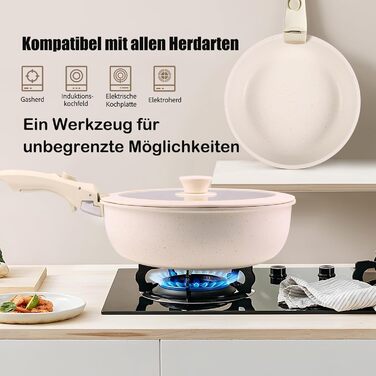 Набір посуду з антипригарним покриттям 11 предметів з знімними ручками (рожевий). Підходить для індукційних, газових плит, духовки та мийної машини. Без PFAS.