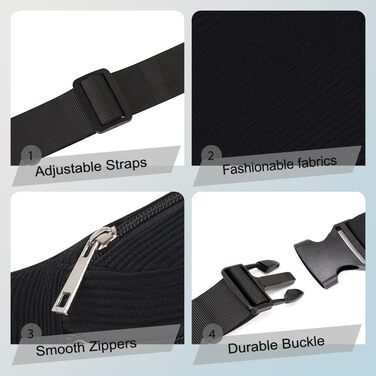 Поясна сумка через плече для чоловіків та жінок, стильна, 3 відділення на блискавці, для подорожей та активного відпочинку (Чорна)