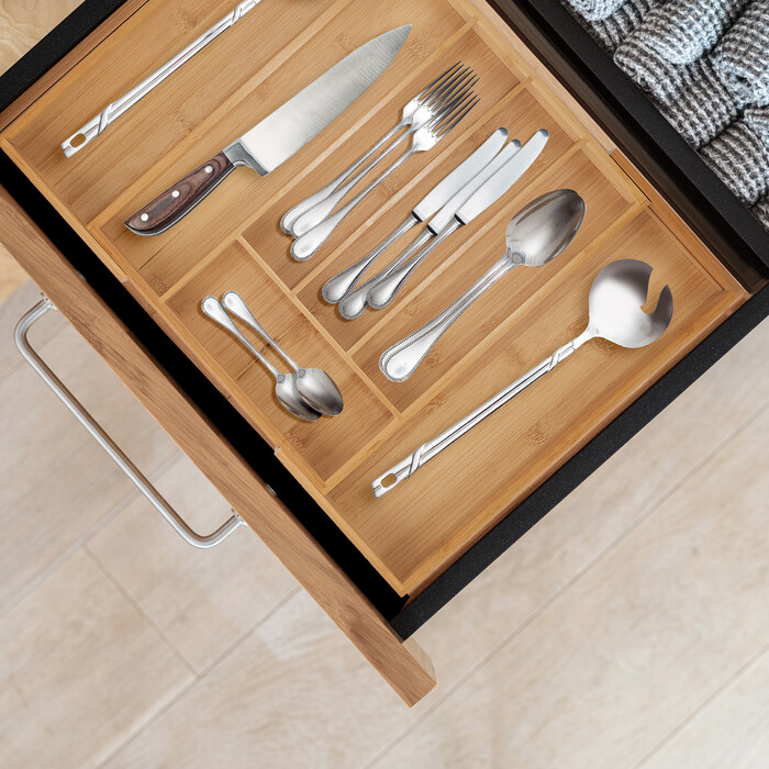 Relaxdays Extendable Bamboo Cutlery Box
