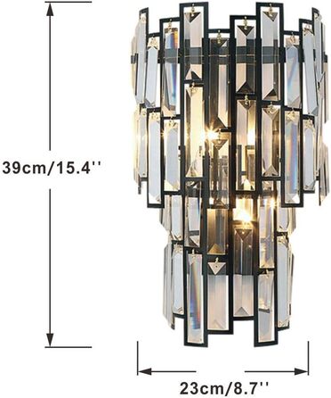 Настінний кришталевий світильник KCO Lighting, 2 лампи, чорний метал, сталь, для вітальні, ванної та коридору