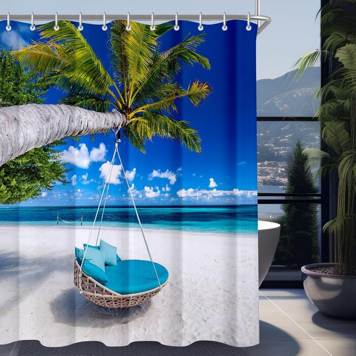 Штора для ванної кімнати 180x200 см, антигрибкова, водовідштовхувальна, з поліестеру, з кільцями (220x180 см)