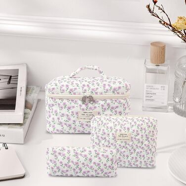 Набір косметичок для подорожей для жінок, 3 шт. з бавовни, великі культки з квітковим принтом для косметики та аксесуарів (фіолетовий павіан)