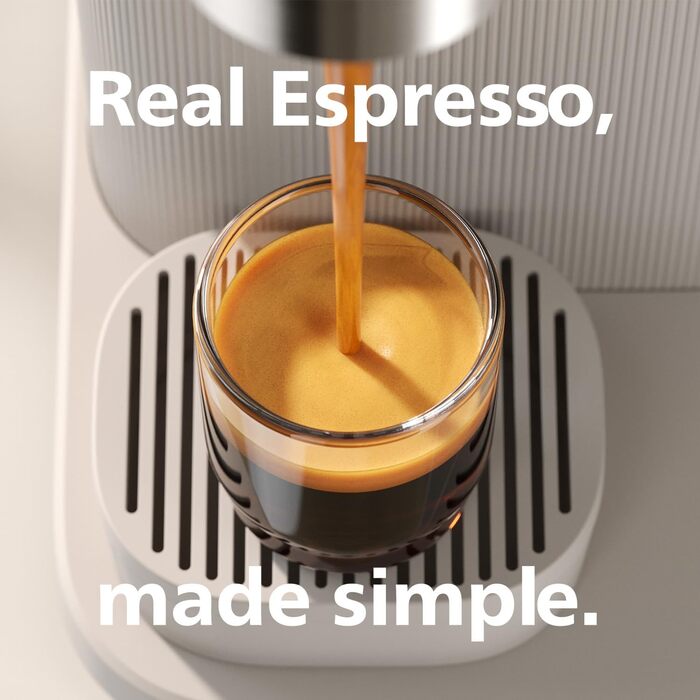 Philips Baristina Espresso Machine - Real Espresso made simple. Compact coffee machine - Naturweiß (off-white) with white portafilter - 16-bar pump pressure - automatic grinder - Cafe Crema (BAR300/00)