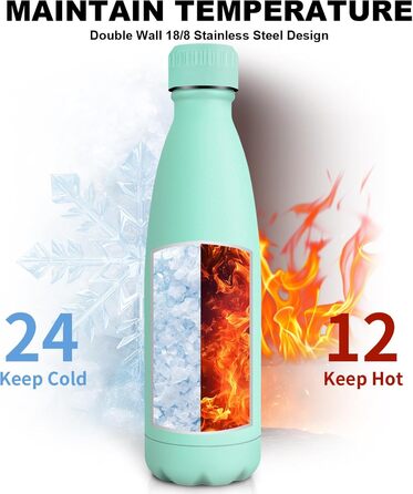 Термос-пляшка спортивна Grsta 750 мл, з нержавіючої сталі, подвійні стінки, BPA-Free, для кемпінгу, подорожей, спорту (Блакитно-зелений)