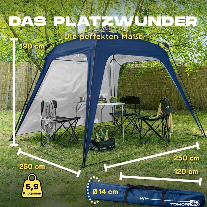 Lumaland Outdoor Pavilion 2.5 x 2.5m | Waterproof & UV Protection | Garden Tent including 1 Side Panel, Bag & Stakes | Robust Camping & Party Tent | Pop-Up Tent Setup in 2 Minutes [Blue]